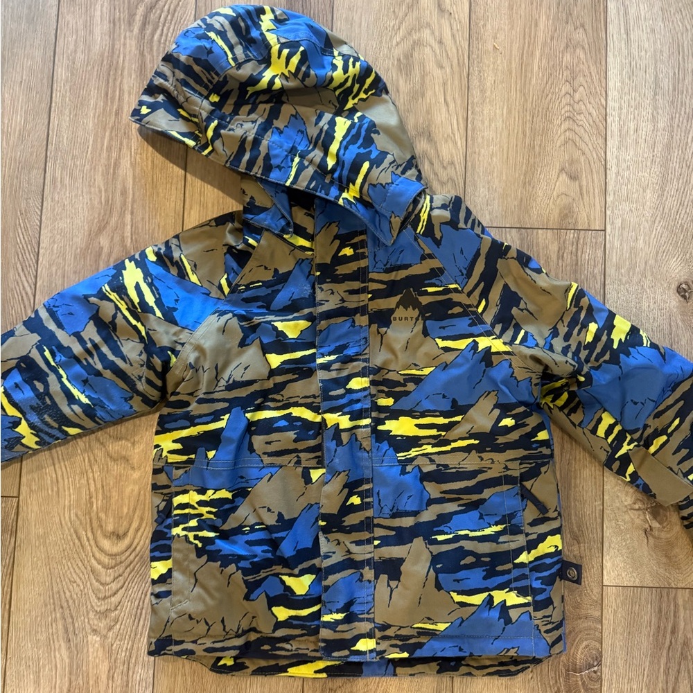 Burton Kids Camouflage Snowboard Jacket - Blue, Yellow, and Brown
